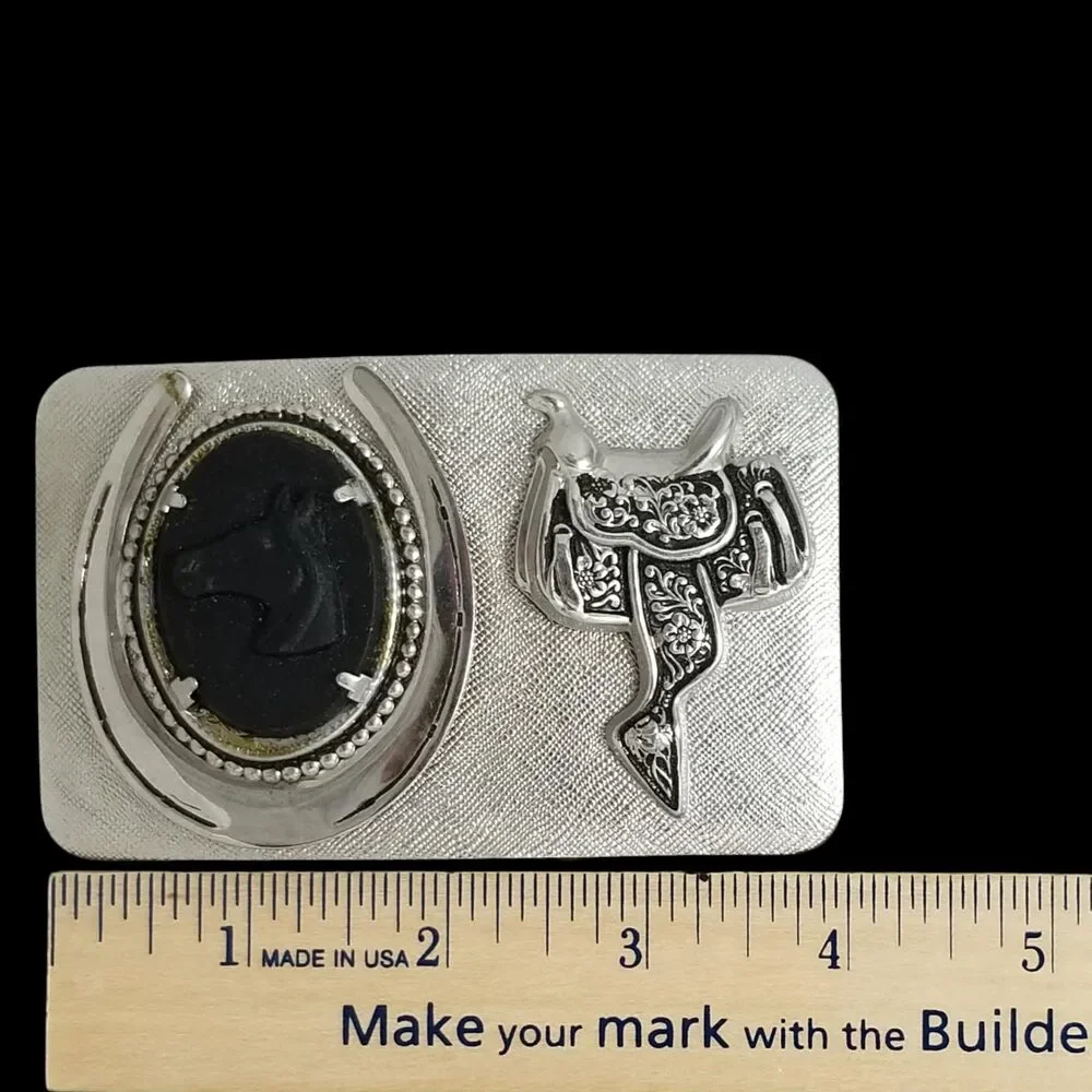 Vintage‎ Belt Buckle Embossed Horseshoe Horse Head Horse Saddle Western Cowboy